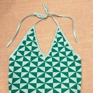 Blue and green knit cropped halter top